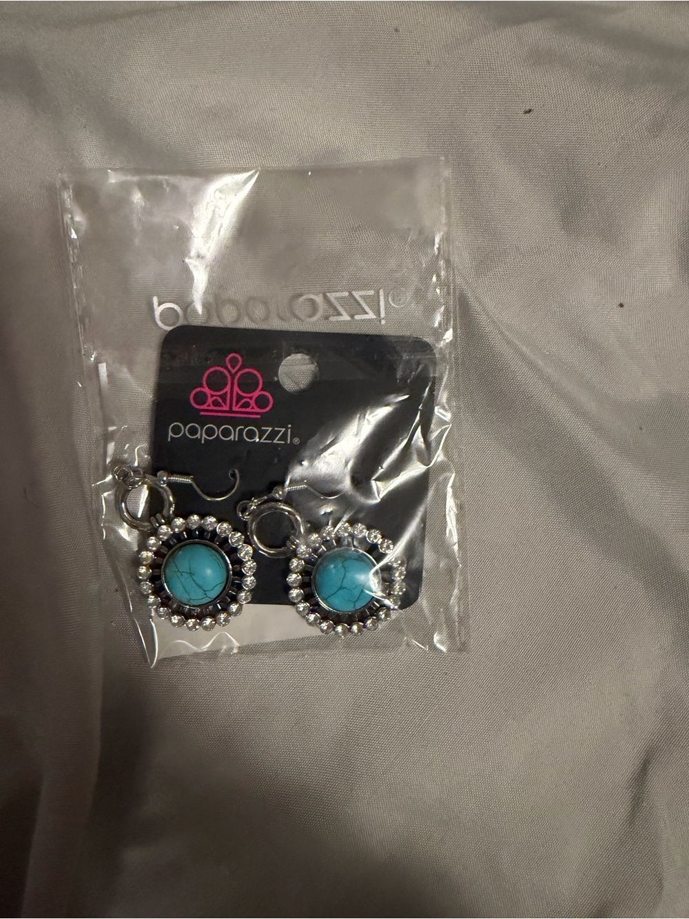 paparazzi Turquoise and Silver Halo Drop Earrings